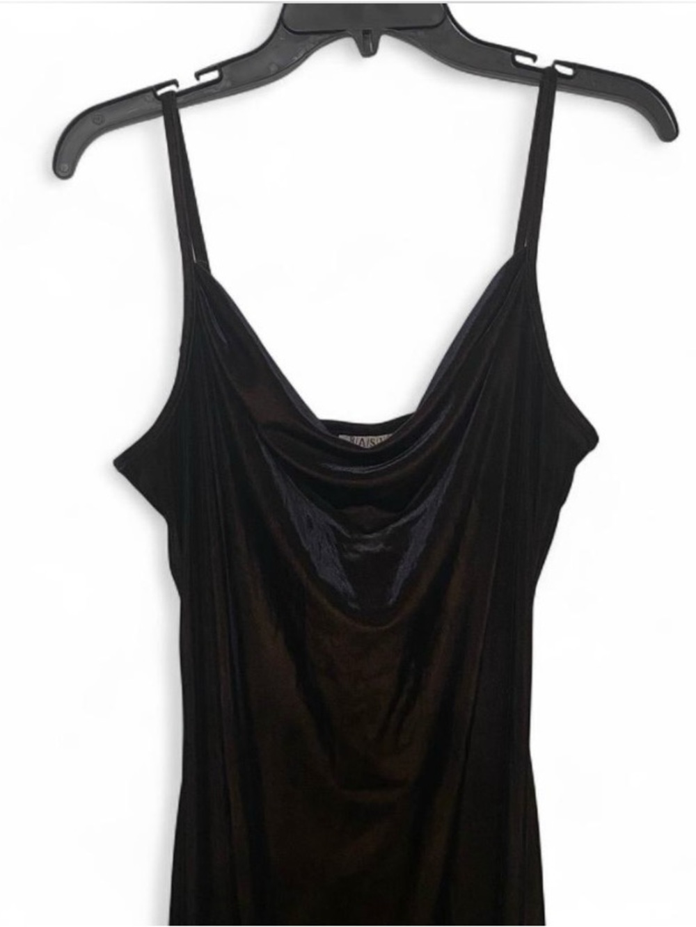 Brown & Blue Velvet Cowl Neck Maxi Dress with Spaghetti Straps. PTP: 18-22 in.